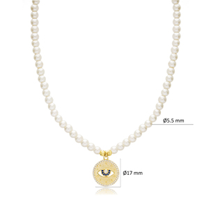 Collar de perlas de ojo redondo colgante hecho a mano turco 925 joyería de plata esterlina - Product Image 4