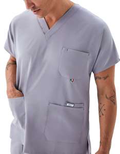 Mens Medical Scrub Set V Cuello de manga corta Top con pantalones Uniforme Gris - Product Image 3