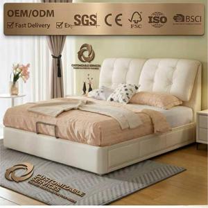 Cadre de <span class=keywords><strong>lit</strong></span> Queen Size sans bruit avec tiroirs, <span class=keywords><strong>lit</strong></span> plateforme moderne rembourré crème, meubles de chambre en bois - Product Image 1