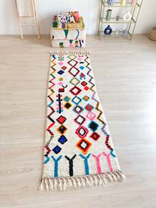 พรมขนปุยขนสัตว์พรมปูพื้นแนวโมร็อกโกทำด้วยมือออกแบบทางเรขาคณิตนามธรรมสำหรับห้องโถงและห้องนั่งเล่น - Product Image 3