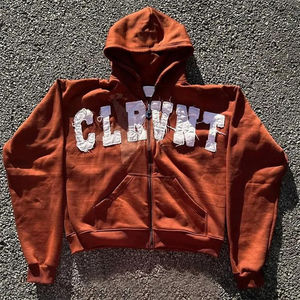 100% algodón de gran tamaño Sun Faded Streetwear apliques bordado Sudadera con capucha personalizada hombres peso pesado Zip up desgastado ácido lavado sudaderas con capucha - Product Image 5