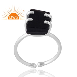 แหวนอัญมณีออบซิเดียนสีดำธรรมชาติสีเงินสเตอร์ลิงดีไซน์ใหม่สำหรับผู้หญิงผู้ผลิตเครื่องประดับตามสั่ง - Product Image 1
