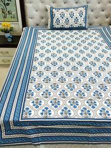 Draps de lit 100% coton faits sur mesure en différentes tailles dans des motifs floraux et géométriques dans des nuances de couleur bleue. - Product Image 4