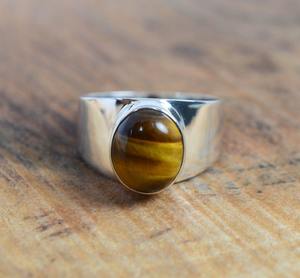 Anillo clásico de plata sólida 925, joyería para mujer, Plata de Ley 925, piedra preciosa de ojo de tigre, estilo bohemio, anillo hecho a mano, Regalo para mamá - Product Image 5