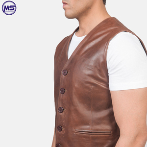 Impression de Logo personnalisé, vente en gros, léger, sans manches, nouveau Design, gilet en cuir pour hommes-marron - Product Image 6