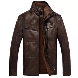 Veste en cuir d'agneau d'hiver pour homme, tissu en toile, imperméable, réversible, écologique, col montant, thermique, logo frontal, décontractée - Product Image 6