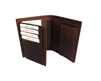 Portefeuille à rabat ouvert en cuir pleine fleur marron vintage personnalisé pour hommes avec finition Crazy Horse et blocage RFID