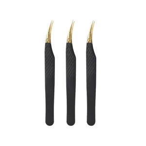 Pince à cils en acier inoxydable personnalisée en gros avec embouts en fibre pour extensions de cils Options de couleur or et noir - Product Image 5