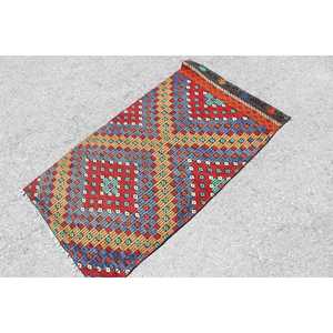 Tapis turc, petit tapis vintage 2,5x4,3 pieds, tapis en laine à imprimé animal rouge et bleu - Product Image 2