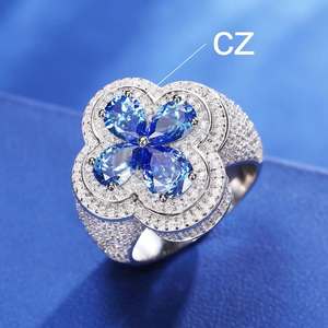 Estilo popular VVS Moissanite Clover Ring S925 Anillo de plata para hombres Mujeres Colorido azul - Product Image 1