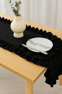 Camino de mesa con volantes negro elegante y elegante 40x130cm(15 "x 51") acento decorativo para cocina comedor mesas auxiliares de café para boda - Product Image 2