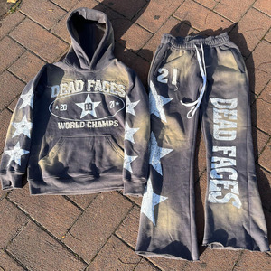 Conjunto de pantalones de chándal acampanados y Sudadera con capucha de alta calidad para hombre con logotipo personalizado OEM, chándal para correr de dos piezas estampado de talla grande - Product Image 4