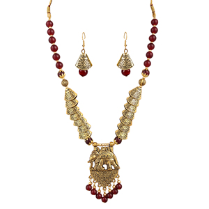 Maroon Oxidised Brass Jewelry Samosa Elephant Design with <b>Garnet</b> Stone for Party Occasions - Product Image 4