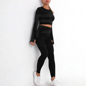 Moda Color sólido Imprimir Fitness Mujeres Yoga Set Ladies Gym Active Wear Cintura alta Yoga Sport Sets - Product Image 2