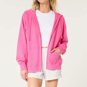 Sudaderas con cremallera de color rosa para mujer, sudaderas con capucha de moda de manga larga con logotipo personalizado para entrenamiento, sudaderas con capucha de último diseño para mujer - Product Image 2