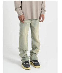 Pantalones Vaqueros Personalizados para Hombre, Pantalones de Mezclilla con Dobladillo Abierto, Lavado, Corte Recto - Product Image 1