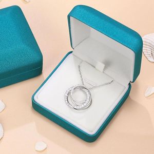 Collar con colgante de círculo entrelazado para mujer, cadena de plata de ley 925, collar de 4 generaciones de diamantes creados en laboratorio - Product Image 1