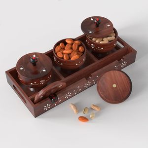 Ensemble de plateaux de service en bois écologiques avec couvercle pour fruits secs, bonbons, chips, biscuits et épices par Ahad Handicrafts - Product Image 3