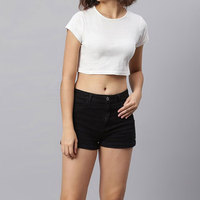 Conjunto de Ropa de Verano para Mujer, Top Corto de Moda, Cuello Redondo, Manga Corta, 100% Algodón, Liso, Transpirable