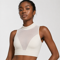 Soutien-gorge de sport personnalisé à col montant, 78% Nylon 22% Spandex, 230 g/m², ivoire, maintien moyen, panneau en maille, bretelles larges, doux, pour la gym et le sport, vente en gros