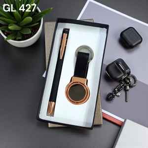 Ensemble de papeterie de bureau haut de gamme, cadeau d'affaires, combo 2 en 1 avec stylo en métal et en cuir, porte-clés, logo personnalisé, cadeau de Noël - Product Image 4