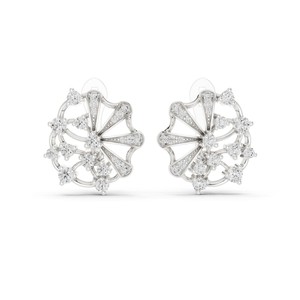 Round Moissanite Floral Fan <b>Stud</b> <b>Earrings</b> 925 Sterling <b>Silver</b> Collet Pave 44-Stone - Product Image 2