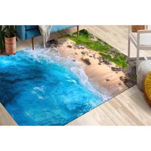 Alfombra Antideslizante con Estampado de Olas Oceánicas, Alfombra Estampada, Alfombra Suave con Pelo Corto - Product Image 2