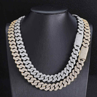 D YASH Collier de luxe unisexe en or plaqué rhodium, chaîne cubaine à quatre rangs de 15 mm, sertie de diamants de laboratoire taille brillant