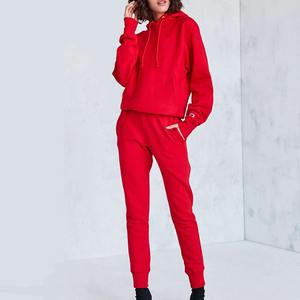 ชุดวอร์มสีแดงของผู้หญิงชุดวอร์มมีฮู้ด2ชิ้นชุดวิ่งจ๊อกกิ้งแนวสตรีทชุดวอร์มขนแกะเทคโนโลยีโลโก้ตามสั่ง - Product Image 1