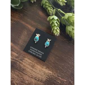 Navajo-Made Red Skin Turquoise & Sterling <b>Silver</b> <b>Stud</b> Earrings Bezel Setting Inlay - Product Image 3