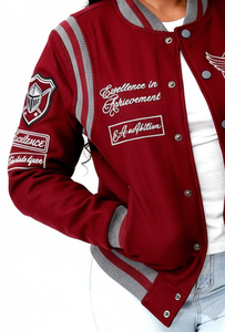 Chaqueta universitaria unisex | Bomber clásico Letterman con cuerpo de lana y mangas de poliéster | Ropa de abrigo personalizada de invierno con cuello levantado - Product Image 3