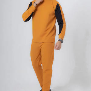 Survêtement texturé confortable pour hommes Sweat-shirt à col rond élégant et pantalon de jogging avec manches à blocs de couleurs Survêtements solides - Product Image 3