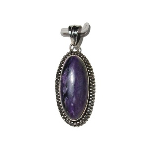 Qualité supérieure 925 argent Wrap pierre pendentif fabriqué à la main Charoite ovale Cabochon pierres précieuses bijoux mode pendentifs et breloques - Product Image 6