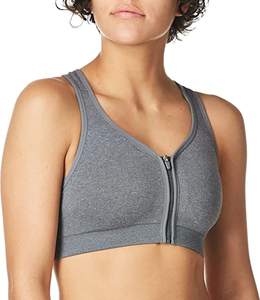 สปอร์ตบราขนาดกลางแบบซิปสามารถใส่กลับด้านได้สำหรับสุภาพสตรีดีไซน์โลโก้ได้ - Product Image 4