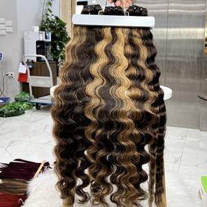 เครื่องยืดผมมนุษย์แบบคู่ยาวคลื่นลึกแบบหลวมสีไฮไลต์ผมแท้จากเวียดนามผมต่อแบบทอสองชั้น100กรัม - Product Image 3