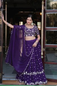 Nuevo Conjunto de Lehenga Choli Dupatta de Georgette de Lujo, Bordado y Reversible, Semi-Cosido, para Fiestas, con Bordado Elegante - Product Image 3