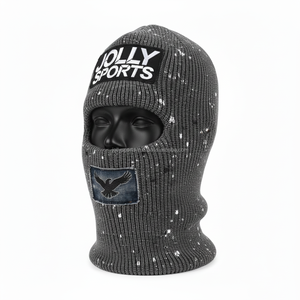 Balaclava pour femmes, tissu en tricot acrylique épais 320 GSM, style gris moucheté, ajustement flexible, logo brodé personnalisé pour balaclava d'hiver - Product Image 4