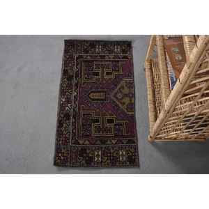 Alfombra turca Vintage clásica púrpura y verde, Alfombra de lana de tejido plano de 1,4x2,8 pies con respaldo de látex para sala de estar, alfombra de yute - Product Image 1