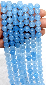 Perles rondes en calcédoine bleue, pierres naturelles en vrac pour la fabrication de bijoux, accessoires pour femmes, artisanat, pierres de guérison - Product Image 1