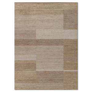 Tapis en laine fait main beige brun, géométrique abstrait, rectangulaire, pour couloir et chambre, Hwl-431, tapis tissé à la main Contour - Product Image 1