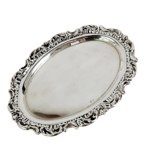Antique Designer Silver Plated Oval Serving Tray With Scalloped Edge Vintage Food And Other Snacks Serving Tray For Dining Table - Product Image 6