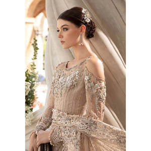 Maria.B. Sari en mousseline élégant à épaules dénudées, taille naturelle, silhouette plissée pour l'Aïd - BD-2801-TC-1010 - Product Image 4
