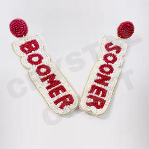 Christmas <b>Tree</b> Beaded Earrings for Women Patriotic Memorial Day Orange White Blue Colour Fabric Material - Product Image 2