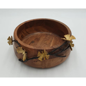 Cuenco de madera de primera calidad, diseño único, decoración del hogar, cuenco de madera con mesa de acento Floral de Metal plateado, cuenco de madera decorativo - Product Image 6