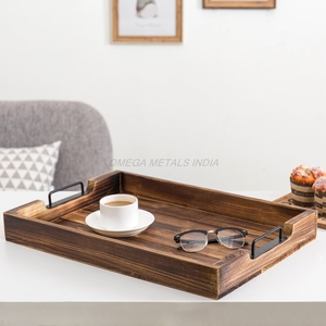 Handmade Wooden Serving Tray <b>Set</b> in Rich Mango Color Stylish <b>Square</b> Shape and Contemporary Finish for Home Decor - Product Image 3