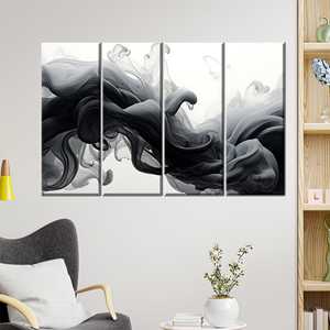 Tableau mural sur toile imprimé à l'effet de mouvement fluide abstrait pour décoration moderne, 4P : encadré - Product Image 1