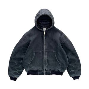 Haute qualité poids lourd Vintage lavage à l'acide sweat à capuche zippé 100% coton plié éponge français brodé hommes Streetwear solide personnalisé - Product Image 1