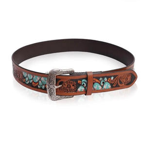 Cinturón de cuero de vaca para hombre y mujer, correa de cuero genuino con relieve Floral, estilo vaquero occidental - Product Image 5