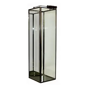 Marco de Metal cuadrado de vidrio transparente, candelabro grande, linterna para decoración del hogar, decoración de jardín y boda al mejor precio
