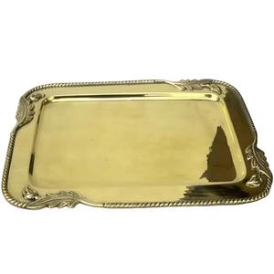 Plateau de service rectangulaire en laiton de luxe avec finition polie et design de coin de feuille de bordure de corde ornée - Product Image 1